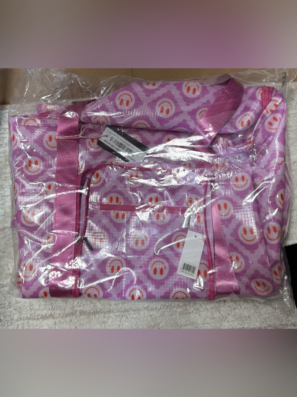 NWT Katydid Red Happy Face Pink Oversized Foldable Tote! 🤩